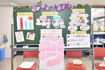 写真：食事中の献立のポイント「腸内環境を整える」をしめした教材