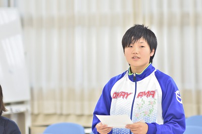 写真：決意の言葉と目標を話す宗森さん